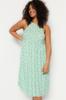 Women's Style Plus Size Dress Green Floral Patterned Gimped Knitted Dress
