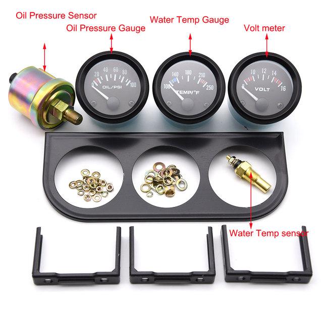 52MM 3 In 1 Oil Pressure Gauge + Volt Meter + Water Temp Gauge Kit Volt Meter with Sensor Oil Temperature Gauge Triple Meter