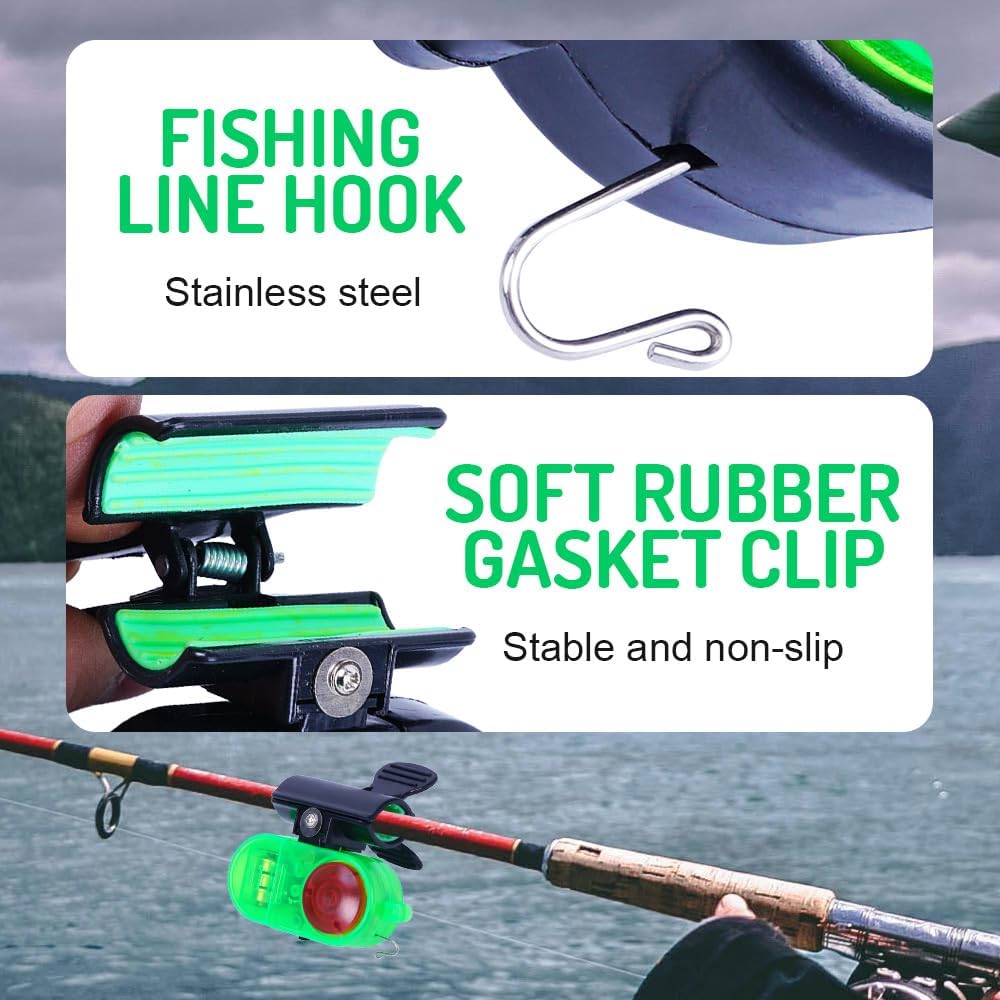 Fishing alarm with LED light, 2025 new high-sensitivity electronic fishing alarm indicator, rod bite bell sound detection