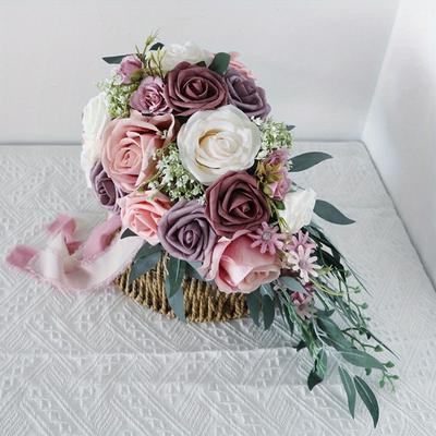 1 Pc  Water Drop Artificial Silk Flower Wedding Bouquets for BrideWedding Bouque Bridal Holding Bouquet for Boho Wedding Ceremony Anniversary Decor