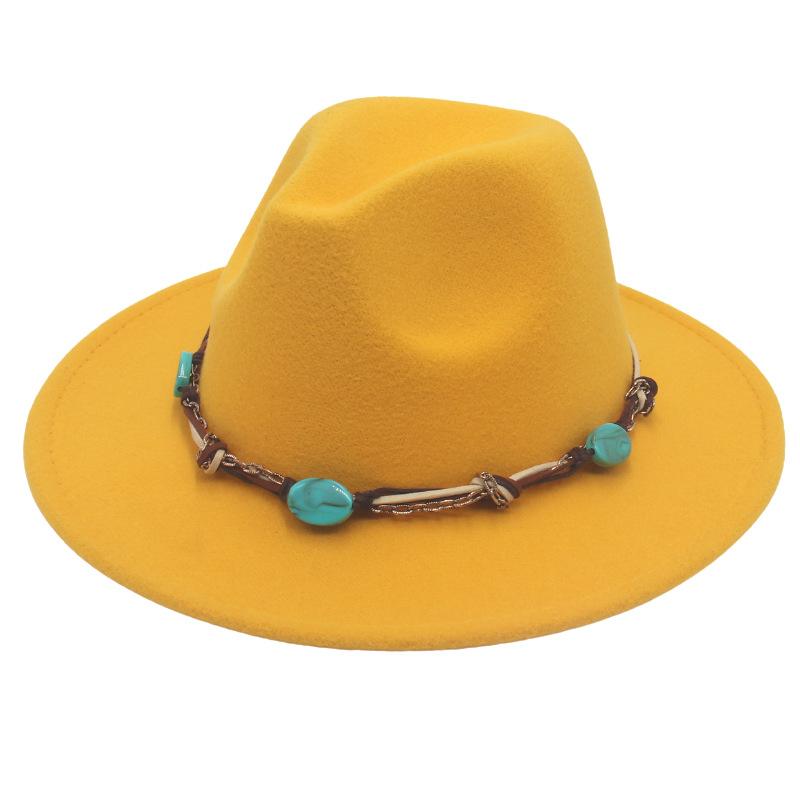 New Emerald Western Style Top Hat Resin Accessories Jazz Hat European And American Style Woolen Felt Hat