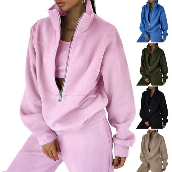 Women 2 Piece Outfits Stand Collar Half Zip Sweatshirts Wide Leg Sweatpant Tracksuit Oversized Sweatsuit Lounge Set
