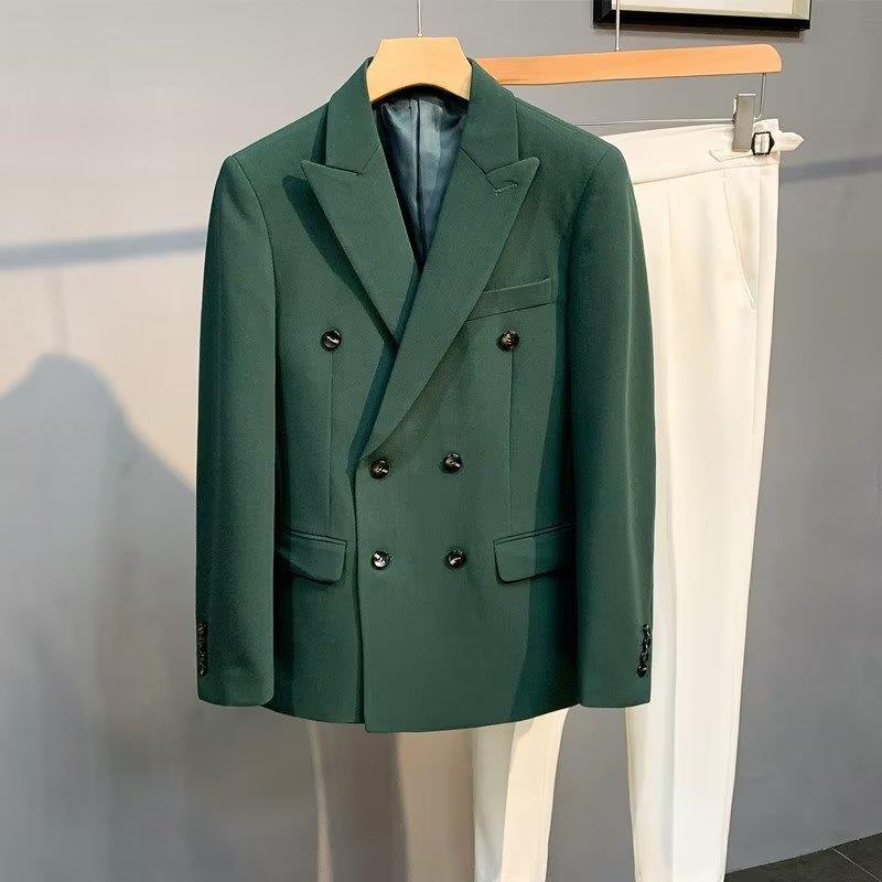Korean Slim Fit Men's Autumn Blazer: Double-Breasted Suit Jacket for Business Casual