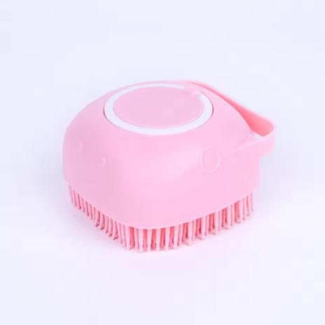 

2-In-1 Pet Bath & Massage Brush With Shampoo Storage Silicone Dog Cat Grooming Tool For Puppy Kitten Sensitive Skin рожевий