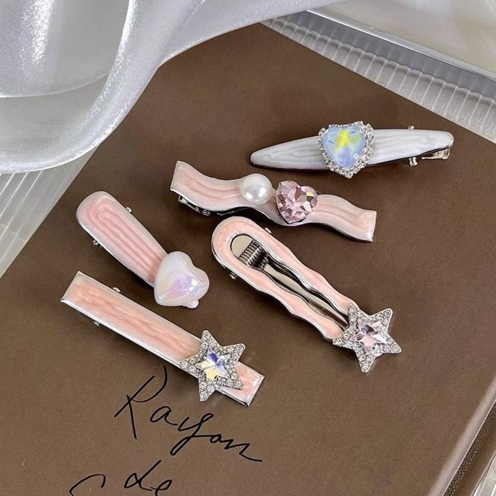 5Pcs/Set Cool Shiny Hair Clips Heart Shape Barrettes Fashion Hair Accessories  Women Girls