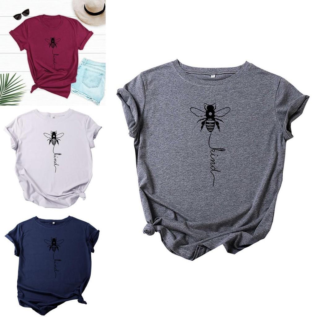 Women's Bee Printed Crew Neck T-shirts Featuring Soft Cotton Fabric For Comfort
