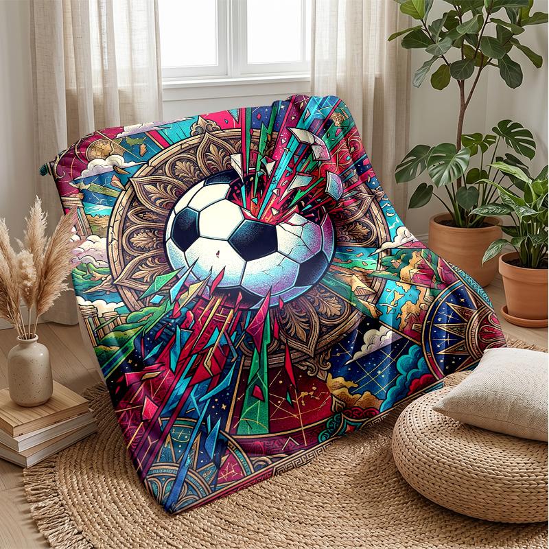 Soccer Ball Energy Burst Theme blanket Lightweight Warm Flannel Blanket Decorative Throw Blanket for Home Decoration