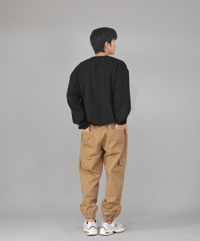 Seinteukeulu Snap Button Wide Cargo Jogger Pants Swc-361 Camel