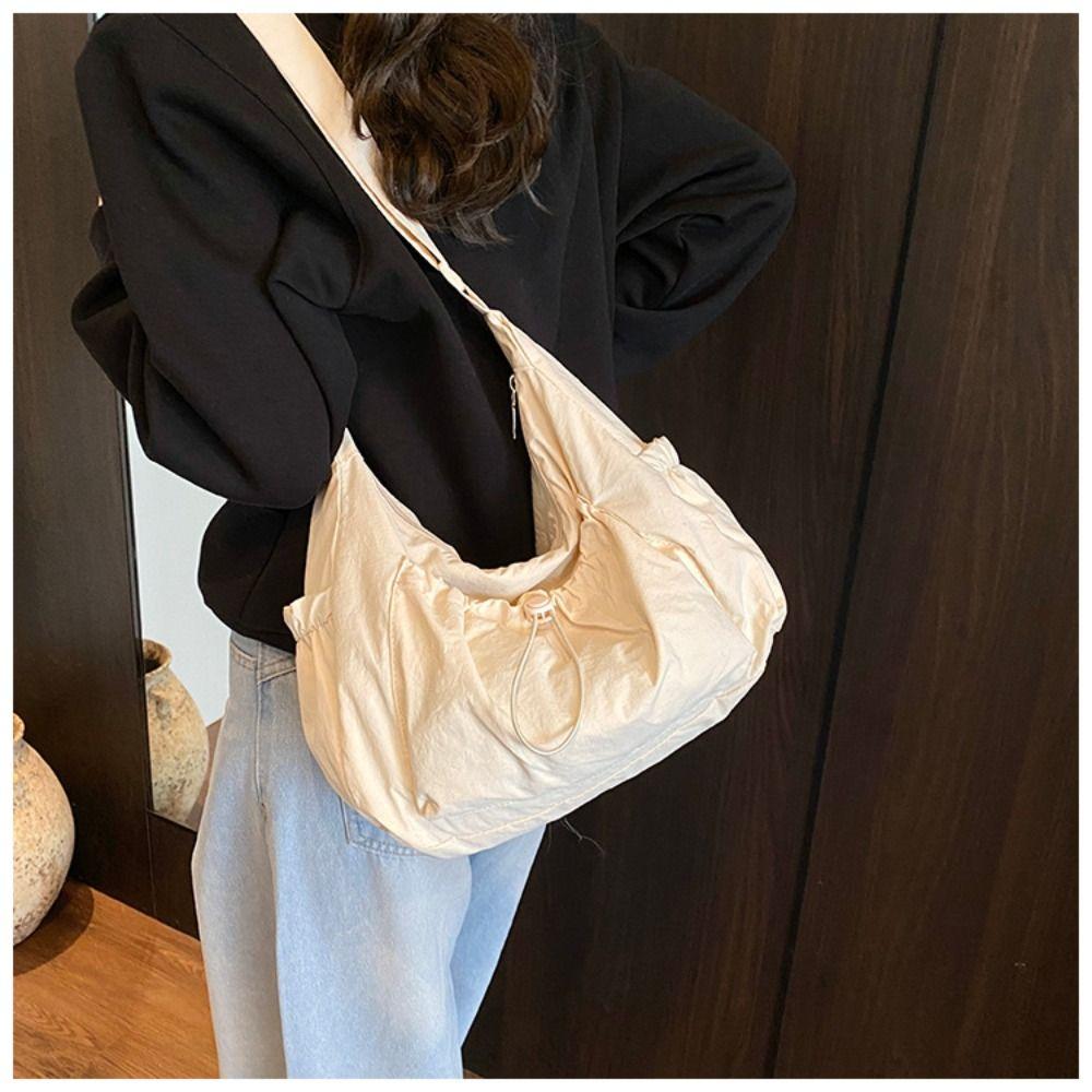 Pleated Crossbody Bag Handbag Drawstring Bag Casual Nylon Shoulder Bag  Outdoor