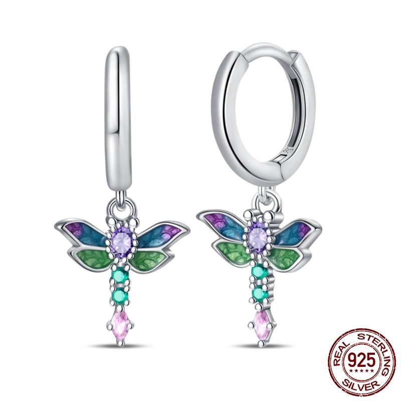Luminous Shell Women Earrings Original 925 Sterling Silver Pave CZ Star Moon Hoop Earrings Engagement Wedding Jewelry