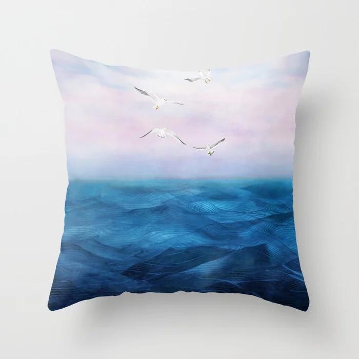 New Ocean Peak Landscape Painting Pillow Case Chinese Ink Scenery Pattern Car Sofa Pillow Cushion Cover