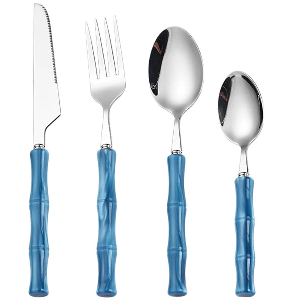 

4/6Set Flatware Set Acrylic Handle Knife Fork Spoon Set Stainless Steels Cutlery Western Home Kitchen Dinnerware