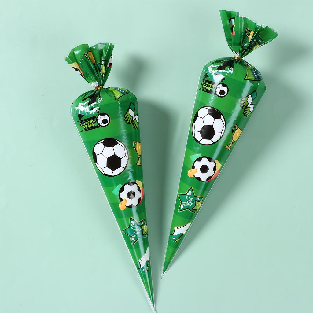 50pcs Football Theme Party Favors Cone Candy Bags Soccer Plastic Gift Packaging Bags Boy Kids Birthday Party Decoration Supplies