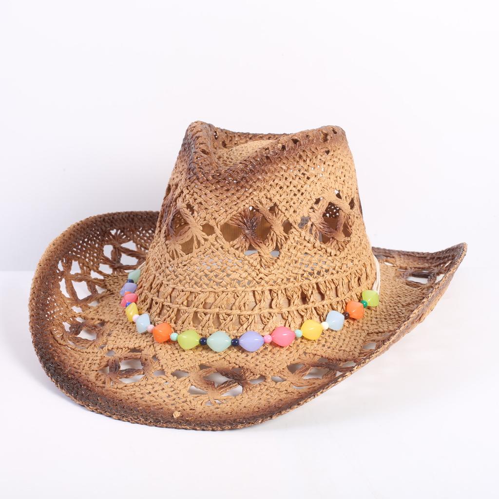 Popular European and American fashion hollow woven hat straw hat men's and women's classic outdoor western denim straw hat