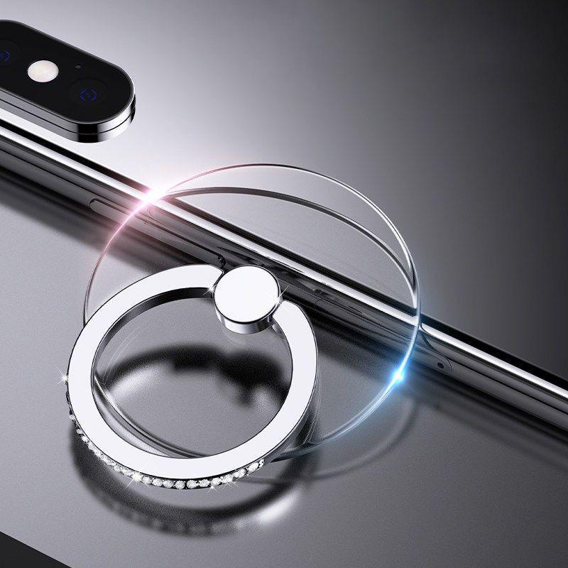 Diamond-Studded 360° Rotating Ultra-Thin Phone Ring Holder with Strong Adhesive for Universal Support