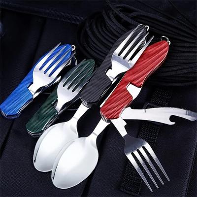 Opvouwbare Camping Bestekset - Multifunctioneel Mes, Vork, Lepel Combo Voor Buitenactiviteiten En Sporten Kamperen Picknick Reizen