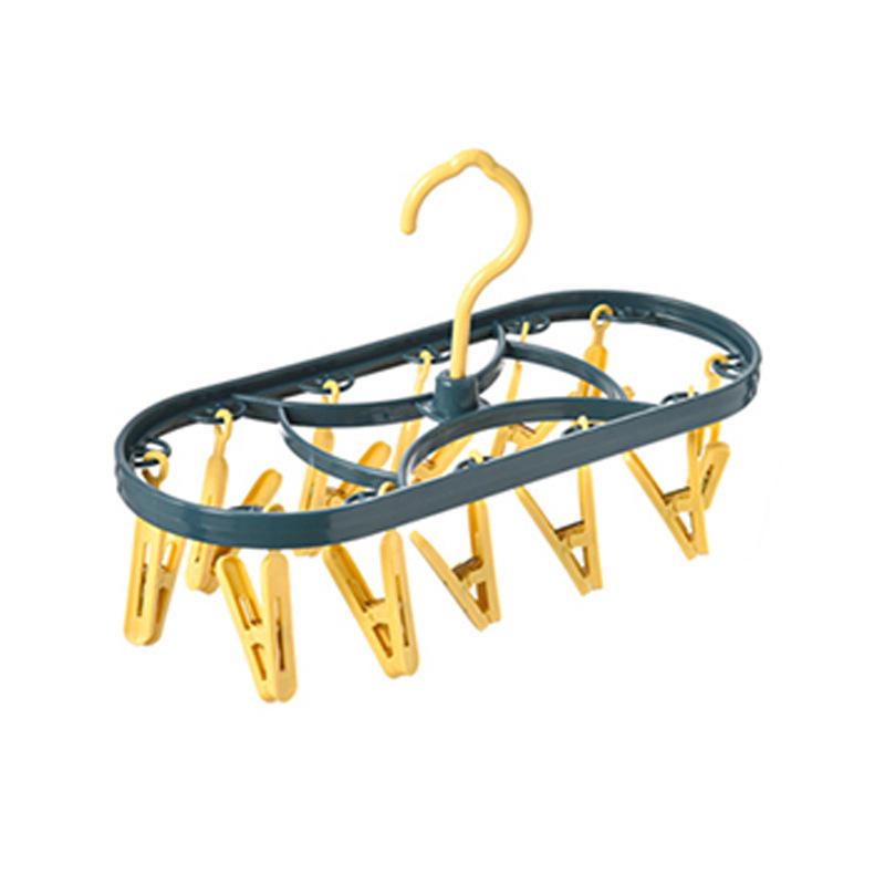 

12-Clip Multi-Functional Clothes and Sock Drying Rack with Plastic Hangers жёлтый/синий