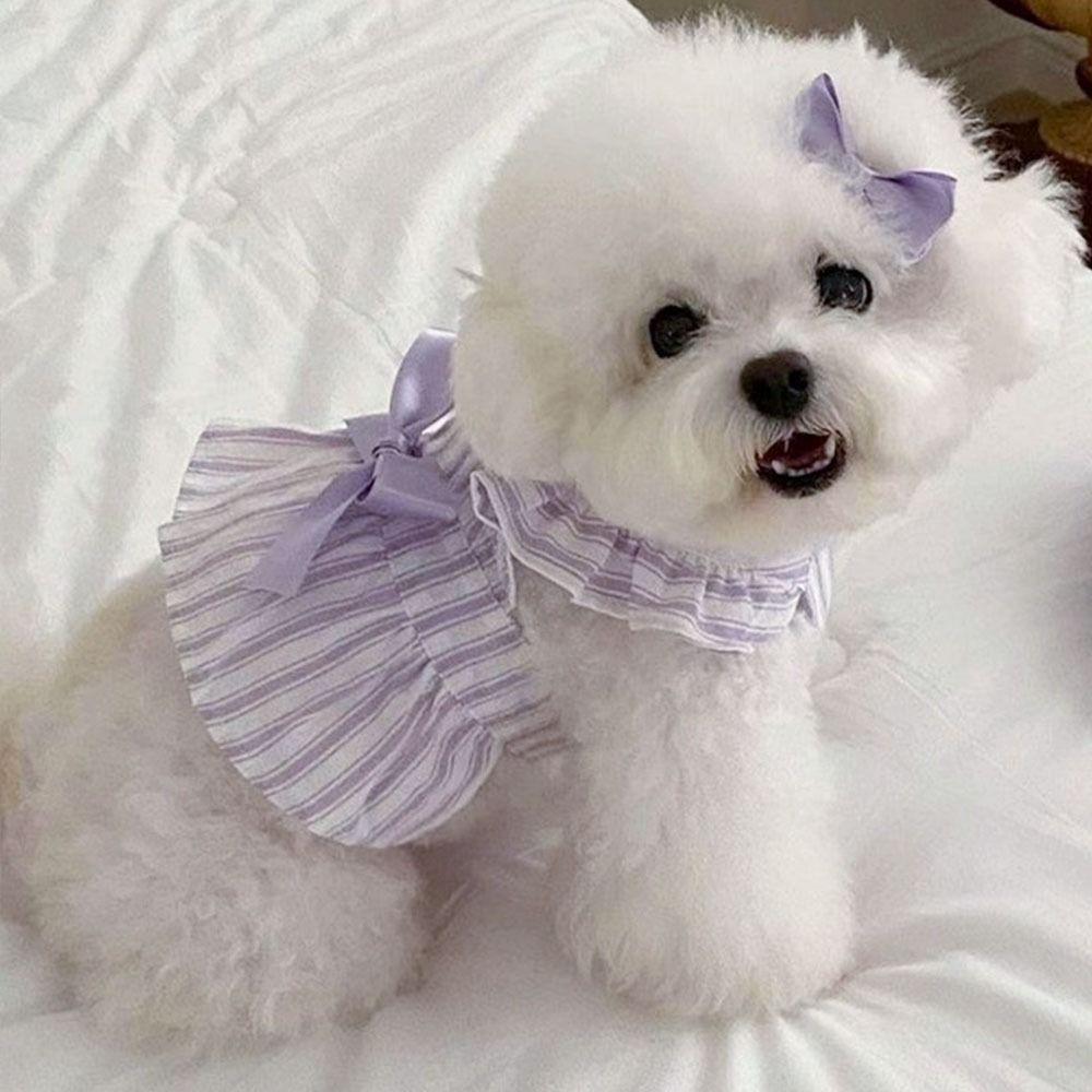 

Милая одежда для собак в полоску с бантиками, одежда для кошек и щенков, летние платья для питомцев XL фиолетовый