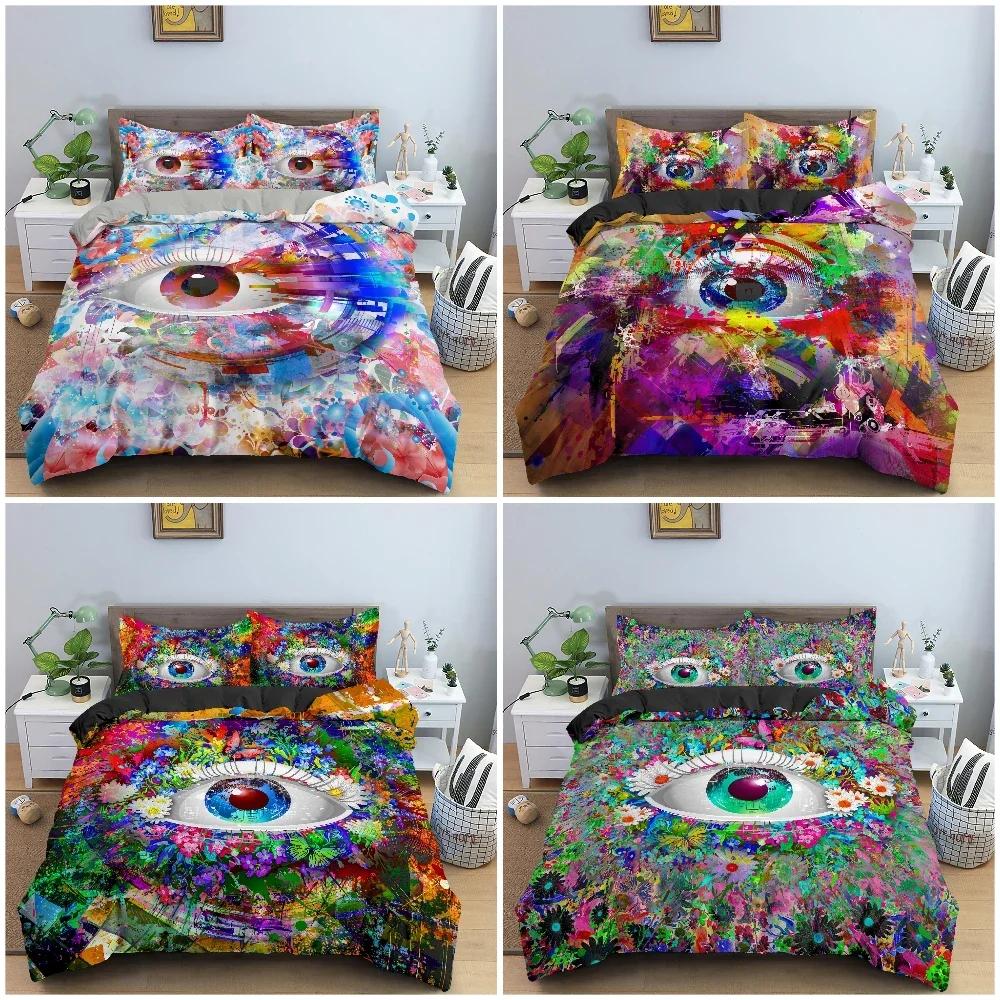 Colored Art Human Eye Comfortable Duvet Quilt Cover Pillowcase Bedding Set Children Bedroom Decoration Home Textile