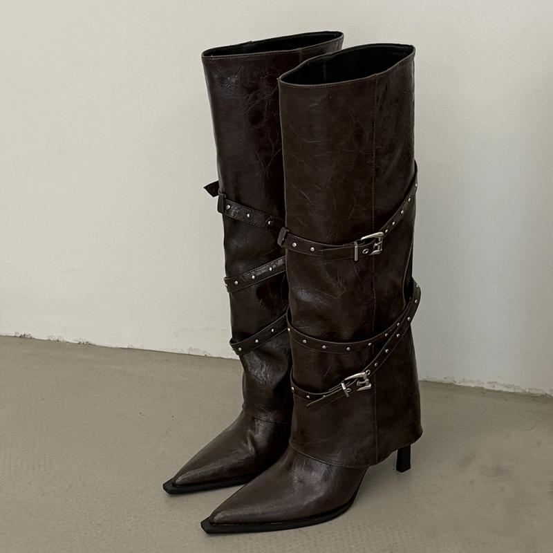 Women High Boots High Heels Designer Dress Shoes Pointed Toe Knee High Boots 2025 Winter Pumps Luxury Sexy Mujer Bootas