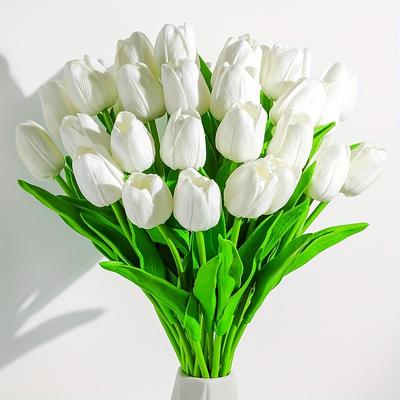 15 Pieces of 13.4 Inch Fake Tulips Artificial Flowers True Touch PU Flowers for Home Decoration Wedding Bouquet Decoration Floral Arrangement