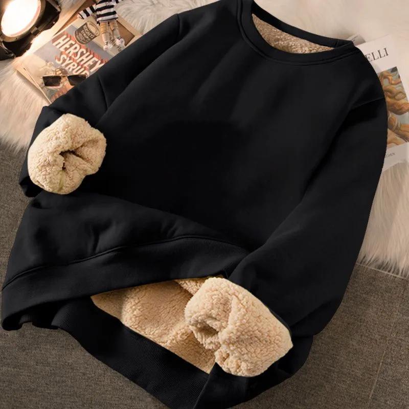 Sweat à capuche tendance pour homme en velours épaissi à doublure en laine d'agneau - Pull d'hiver à col rond, coupe ample, grande taille, haut chaud pour étudiants.