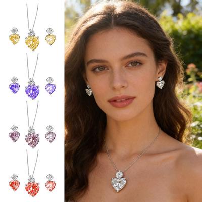 Strass-Herz-Schmuckset Falsches Diamant-Halsketten- und Ohrring-Set Funkelnder Herz-Anhänger Hochzeits-Schmuck