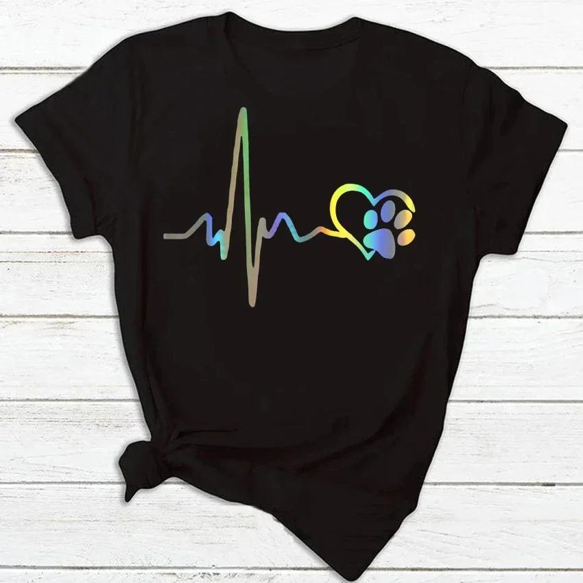 Unisex Women Dog Heartbeat Print Short Sleeve Tshirt Unisex Harajuku Casual Unisex and Womens Tshirt Clothing Street Tops Clothes