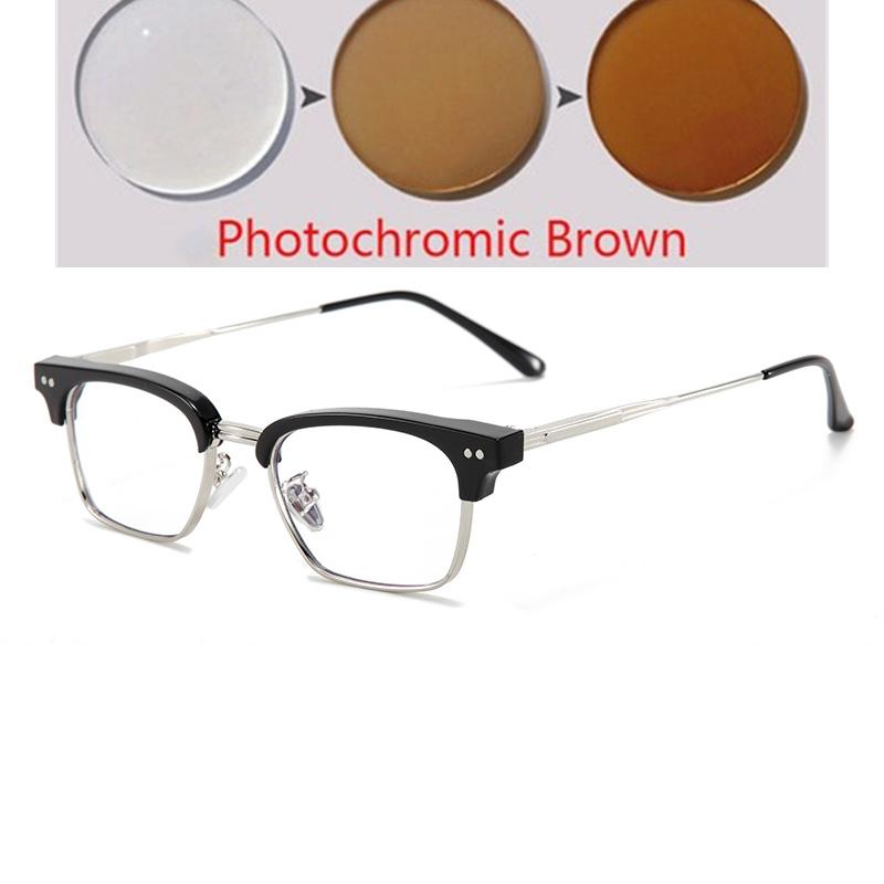 Anti Blue Ray Half Rim Square Myopia Glasses Finished Metal Rice Nail Frame Student Prescription Spectacles 0 -0.5 -0.75 To -6.0
