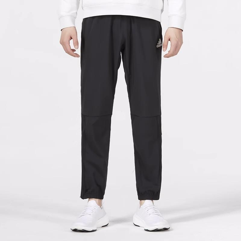 Adidas Solid Color Logo Print Running Straight-Leg Casual Pants Men Bottoms Black GK4610