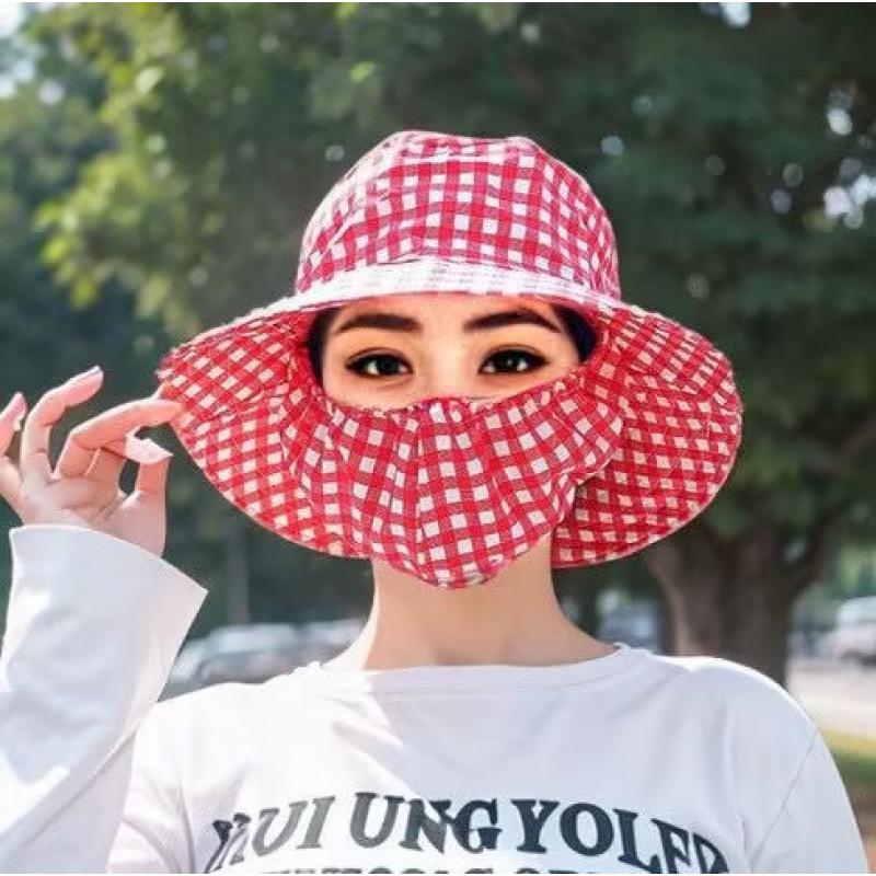 High-End Floral Sun Hat with Dustproof Mask and Breathable Face Covering