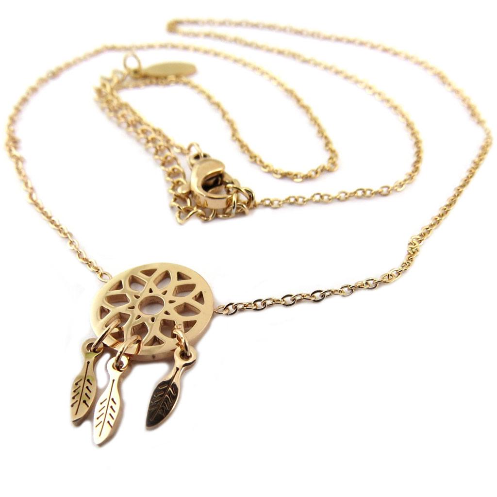 Les Trésors De Lily [P8109] - Růžový zlatý 'Boho' ocelový náhrdelník (lapač snů) - 12x12 mm