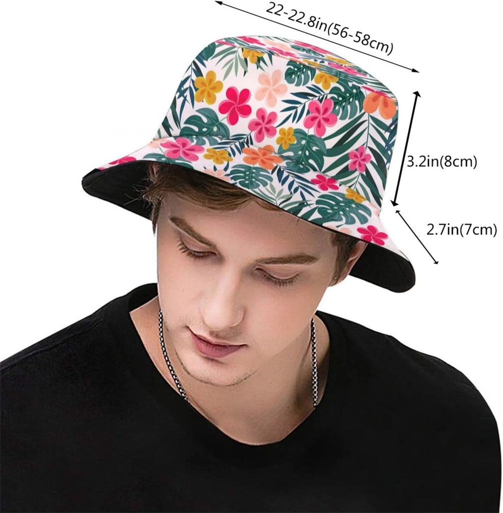 Fashion Hawaii Hawaiian Flowers Print Bucket Hat Summer Fisherman Cap For Women Men 07