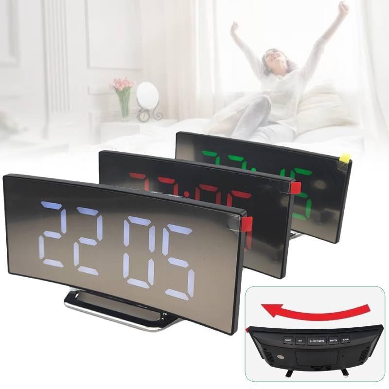 Stylish Modern Led Electronic Alarm Clock With Large Curved Screen And Mirror Function