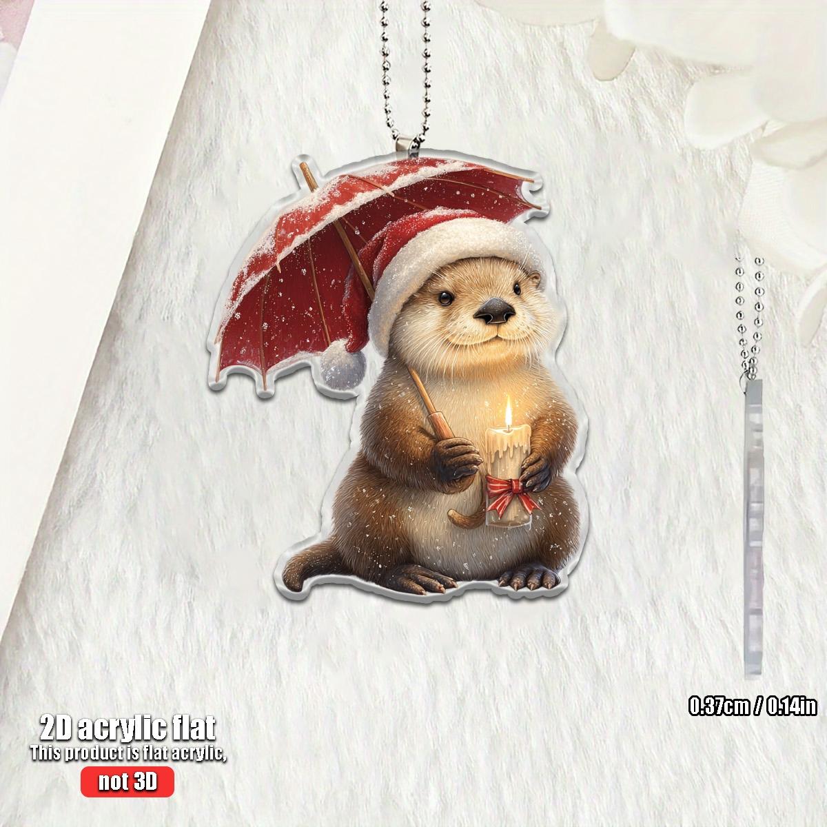 

2D Plane Christmas Otter With Umbrella PendantSuitable for Car Home Festival Decoration Christmas Tree Pendant Christmas Gift