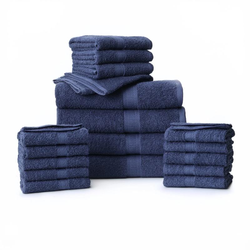 

18-Piece 100% Cotton Towel Set, 4 Bath Towels, 4 Hand Towels, and 10 Face Towels, Soft and Super Absorbent темно-синий