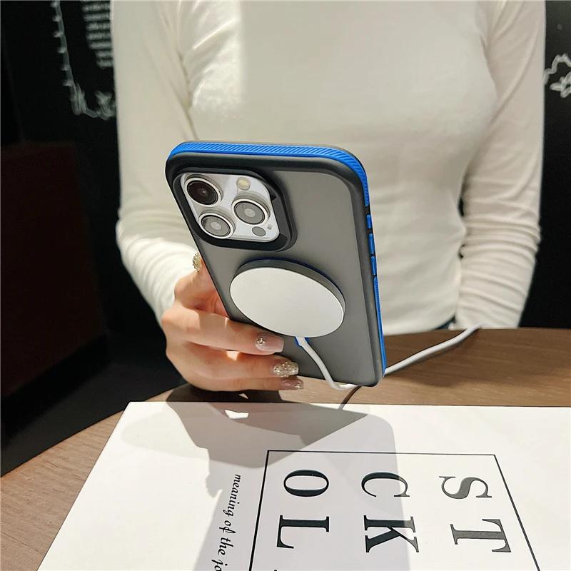 For iPhone 17 Pro Max For Magsafe Matte Bicolor Frame Phone Case For iPhone 17 16 12 13 14 15 Pro Max Protective Magnetic Cover