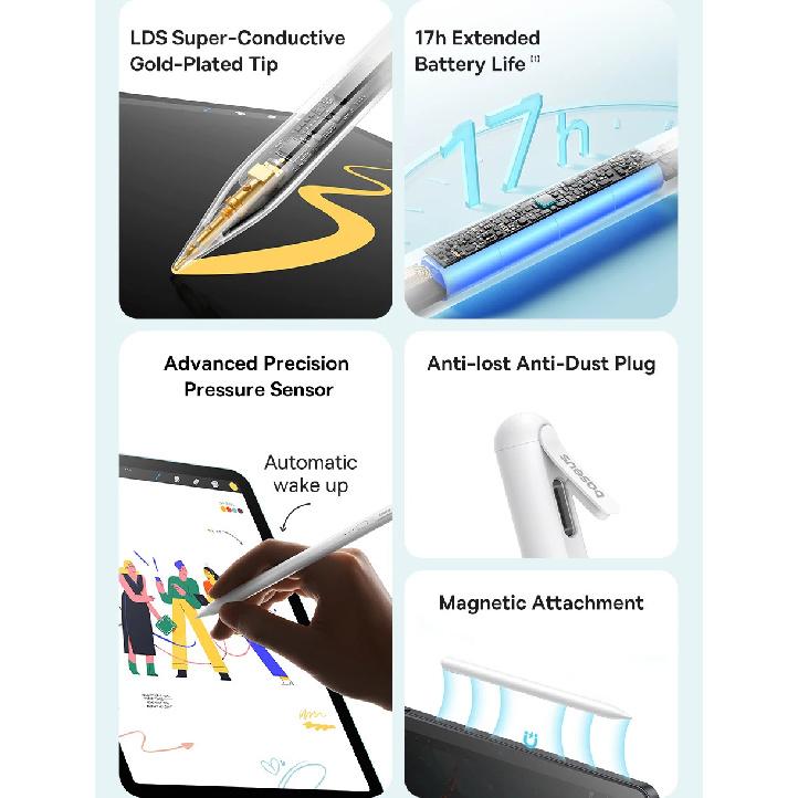 Baseus Penna Stilo di 3a Generazione Per iPad Pro Ricarica Cablata Stilo Attivo con Sensibilità all'Inclinazione Versione Per iPad 10 iPad Air 4 iPad Air 5
