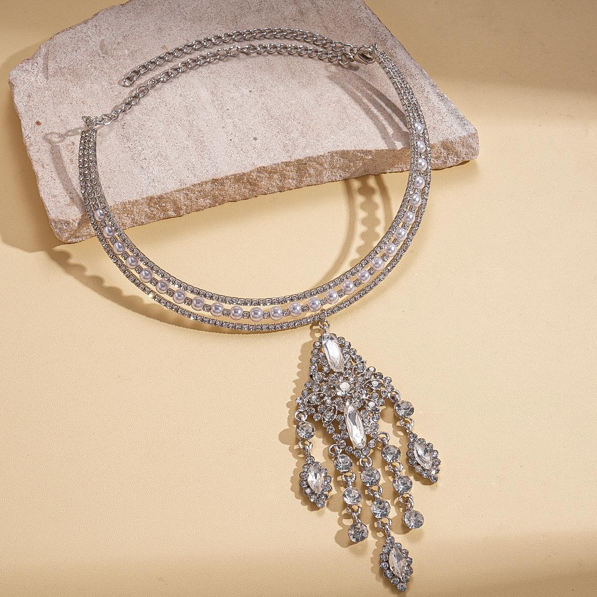 Европейский и американский бриллиантовый имитационный жемчуг, бусины, многослойный кулон, бахромчатый воротник, изысканное легкое роскошное ожерелье