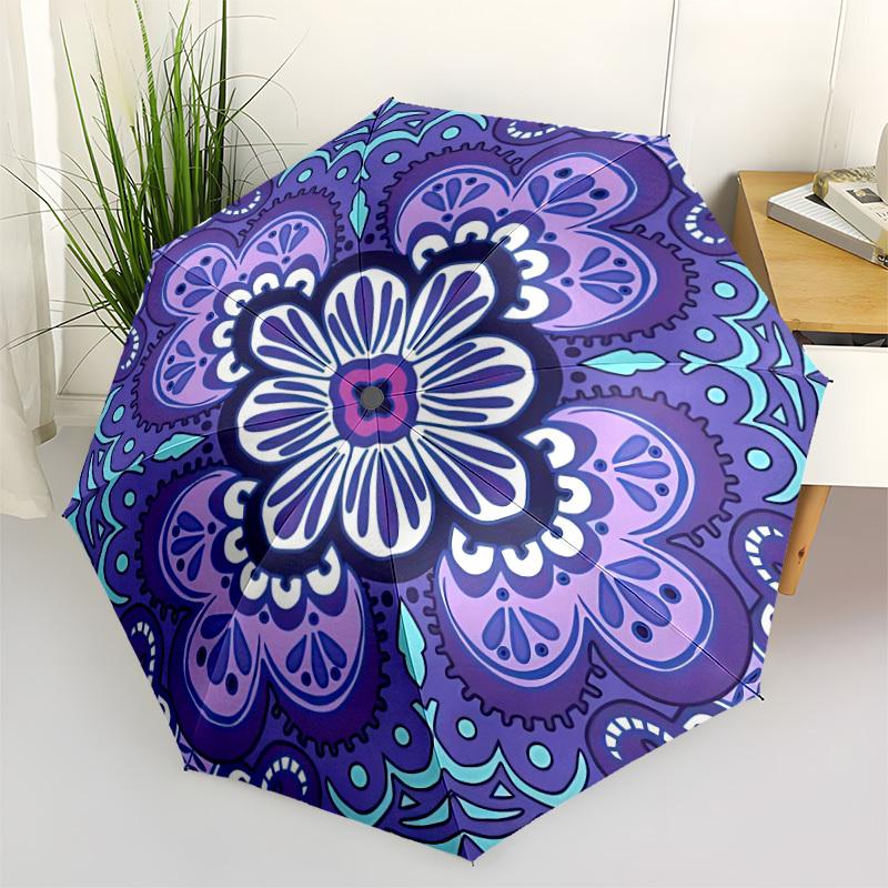 

1pc Floral Mandala Pattern Automatic Umbrella Portable Home Essential Umbrella, Iron Umbrella Structure Suitable for All Seasons yy251123125