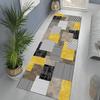 Modern Geometric Patterned, Non-Slip Based Runner Carpet In Yellow and Gray Tones, Washable Hallway Carpet, Authentic Runner