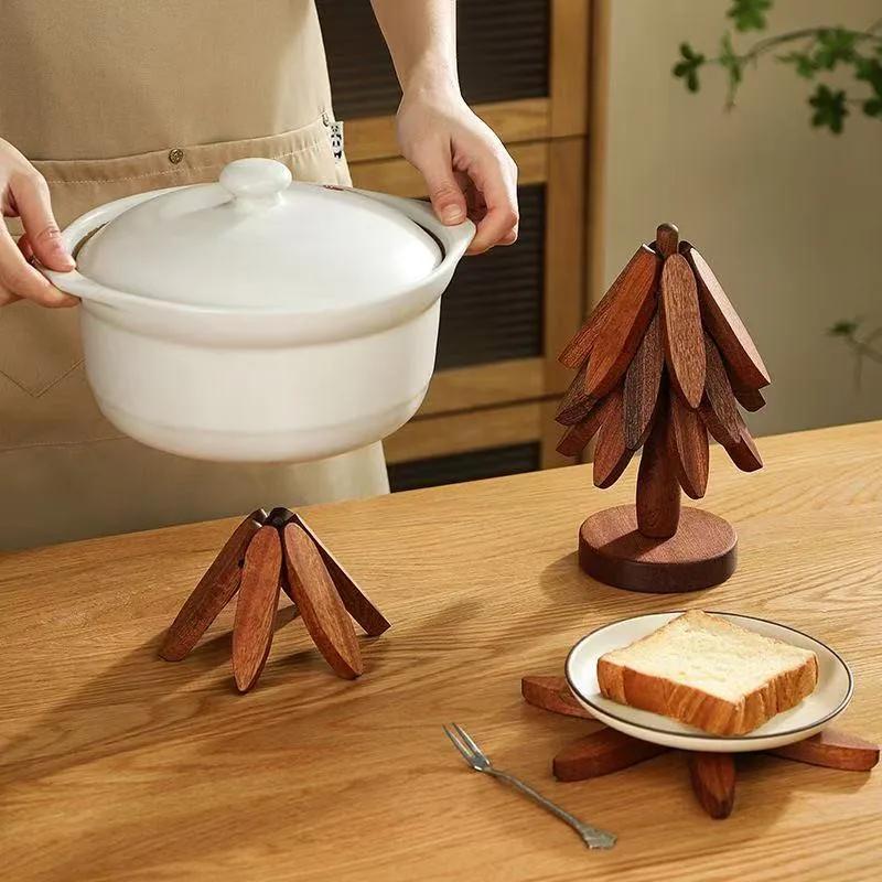 3/4PCS Tree Design Bamboo Wooden Stand Set Heat Resistant Anti Scald Table Mat Coaster Placemats for Kitchen Dining Decor