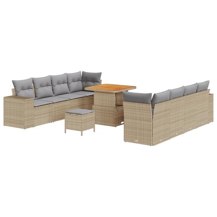 VidaXL Ensemble de Sofa de Jardin 11 Pièces avec Coussins Beige Poly Rattan Acacia 3363927