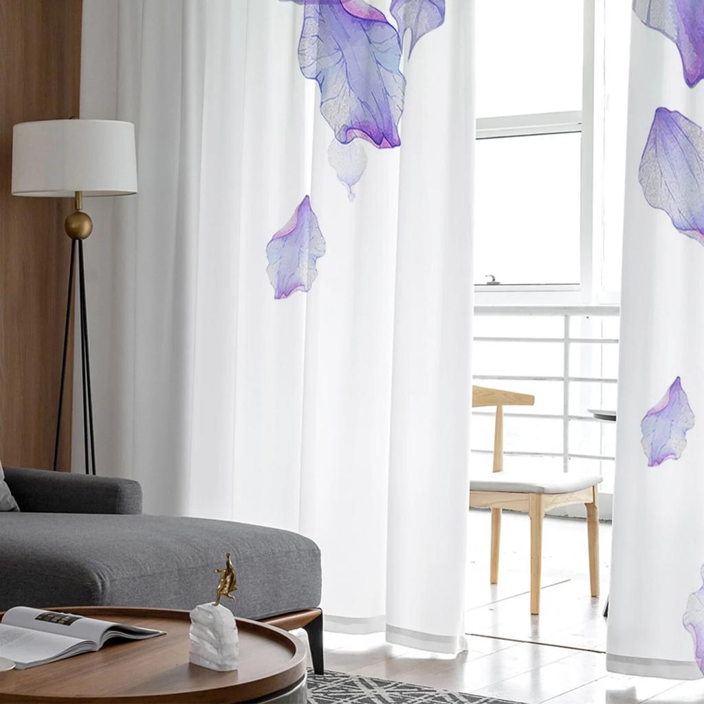 Gradient Flower Purple Tulle Curtain For Living Room Bedroom Kitchen Decoration Window Voiles Tulle Curtain