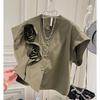 Women's Summer Design Flowers Round Neck Shirt Solid Color Loose Simple Temperament Tops