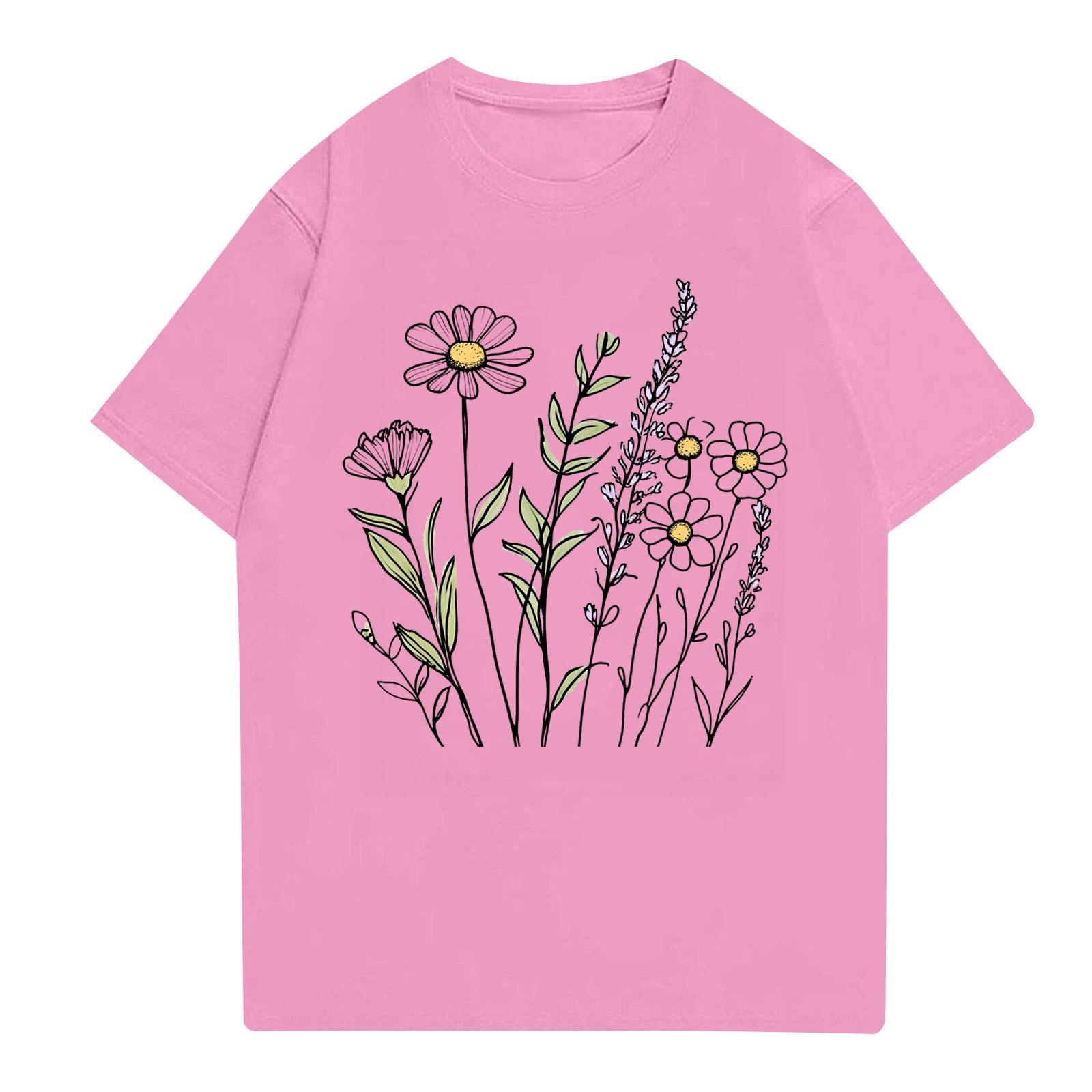 

Женская мода повседневная футболка с круглым вырезом и короткими рукавами, топ, футболка, топ M розовый