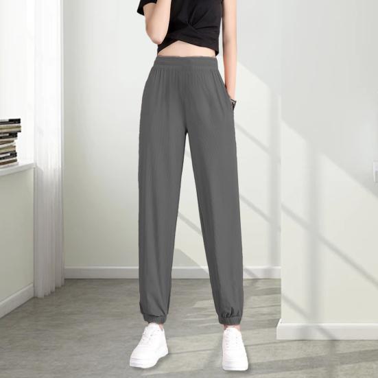 

Женские повседневные брюки с эластичной резинкой на талии, спортивные штаны со средней посадкой, свободные однотонные тонкие спортивные брюки с усиленными карманными швами 3XL серый