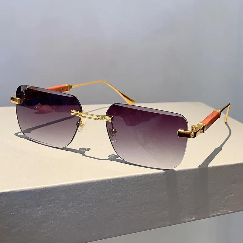 Popular Vintage Rimless Square Sunglasses Women For Men Sun Glasses Punk Pink Shade Luxurious Brand Designer Metal Material Eyeglasses UV400