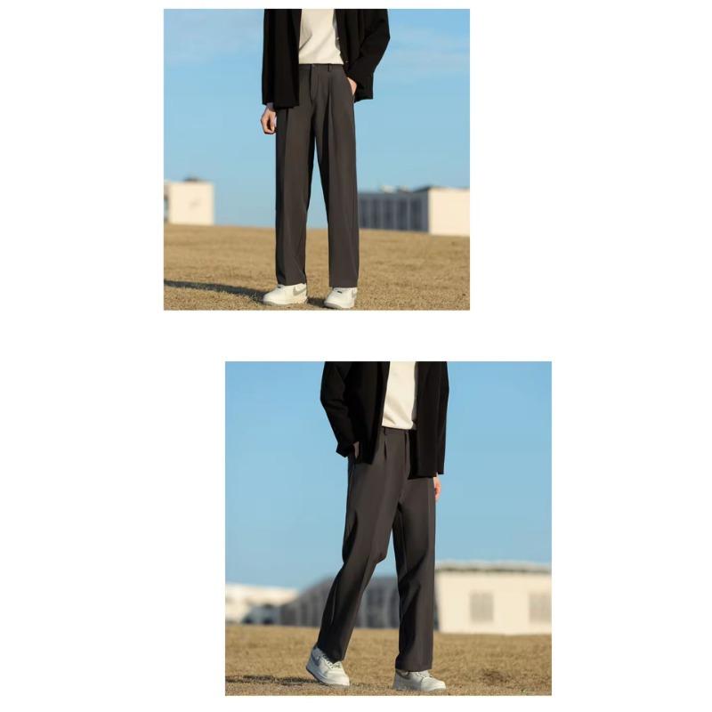 Mens Retro Loose Versatile Casual Straight Long Work Trousers