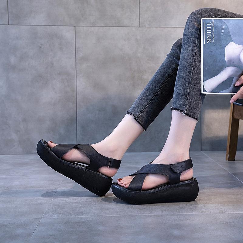 Fashion GKTINOO Fashion Handmade Women Sandals 2025 Summer Shoes Genuine Leather Wedges Sandals Female Hook & Loop Platform Sandals